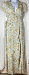 NEW Aakaa Wrap Maxi Dress Sz L Floral Light Blue Metallic Stripe Romantic