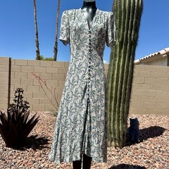 Floret Studios Womens Blue Green Floral Button Front Midi Dress Size Medium