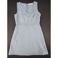 LOFT Womens Size 4 Blue Sleeveless Fit Flare Dress V Neck Stretch Knee Length