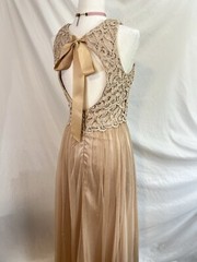 Morgan & Co Gold Prom Dress Party Gown Long Glitter Lace Bodice Tulle Bow 7/8