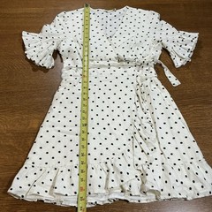 WAYF White Black Polka Dot Wrap Dress Linen Blend Rockabilly Coquette Fest Sz L