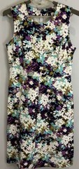 Lands End Navy Floral Ponte Knit Sheath Dress Pockets Career Stretch Size 8 Tall