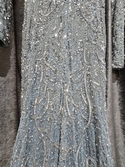 Evening Silver Sequin Beaded Cowl Maxi Dress Formal Size M Fully Embellished