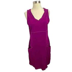 Athleta Deep Fuchsia Athletic Knee Length V-Neck Dress Size MT