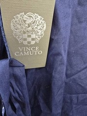 Vince Camuto Split-Neckline Elbow-Sleeve Tie Waist Dress Women&rsquo;s 8 Navy Pullover