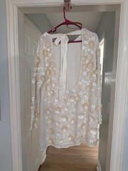 Asos Ivory Sequin & 3D Floral Long Sleeve Dress 10