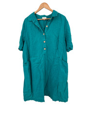 J. Jill Love Linen Shift Button Popover Shirt Dress Women 2X Teal Coastal Beachy