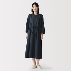 MUJI Womens Light Broadcloth Pullover Dress Dark Navy FedEx