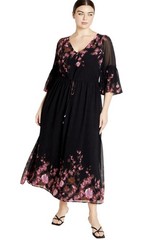 City Chic Womens Romance Border Maxi Dress Size 22 Black