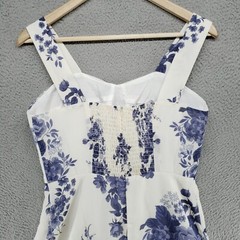 NLW Womens L Floral Pattern Strap Mini Dress Cotton White Blue
