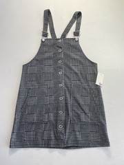 SO Button Front Pinafore Overall Mini Dress Women’s Large Black Plaid NWT