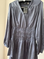 Lauren Ralph Lauren Women&rsquo;s Navy Solid V-Neck Long Sleeve Smocked Mini Dress 0