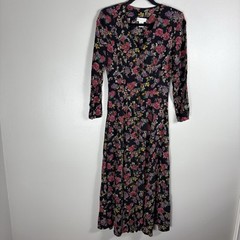 Compagnie Internationale Express 13/14 Black Floral Button Front Maxi Dress VTG