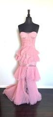 Michael Costello x REVOLVE Alai strapless tiered tulle maxi gown S in mauve pink