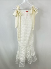 LOVERS AND FRIENDS Midi Polka Dot Classic Tie Straps Size M White Women Dress