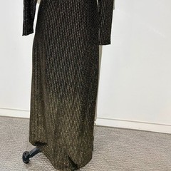 Betsey Johnson Black/Gold Goth Glam Y2K Glam Long-Sleeve Twist Front Maxi- Small