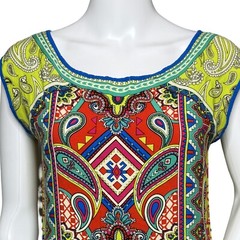 Flying Tomato Dress Womens Small Yellow Red Multi Geometric Shift Mini Colorful