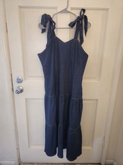 Blue Denim Tie-Strap Bow V-Neck Sleeveless Midi Sundress Casual Size 1xl