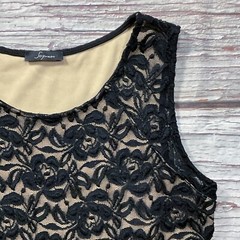 Soprano Womens Dress sz L Black Tan Lined Illusion Pullover Fit & Flare Stretch