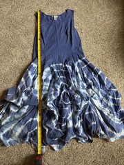 Women’s Bubble Hem Lagenlook Midi Tank Dress Sz L Cotton Ties Tie-Dye Drop Waist