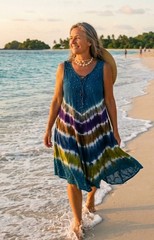 Women&rsquo;s Tie Dye Boho Vibe Sundress ONE SIZE Casual Beach Dress Sleeveless Blue