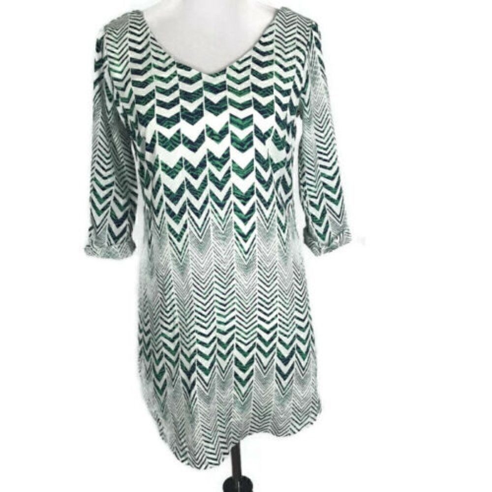 AS U WISH chevron herringbone print White green blue keyhole back party dress S