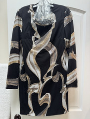 Rubinsinger Black Abstract Sequin Knit V-Neck Long Sleeve Shift Dress Size 10