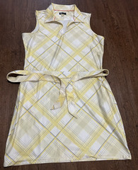 Play Dry White/Yellow/Gray Plaid Collared Sleeveless Fit & Flare Dress L/G