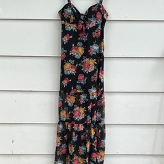 WOMEN&rsquo;S BLACK MULTICOLOR FLORAL MAXI DRESS SWEETHEART STRAPPY SMOCKED LINED M