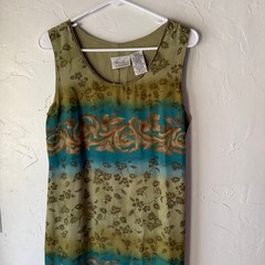 90s Kathie Lee Collection Sleeveless Floral Dress M Green Blue Ombre Vintage