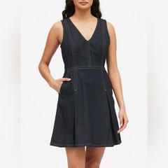 Banana Republic Denim Fit & Flare Dress Indigo Blue Dark Wash Sleeveless 12P