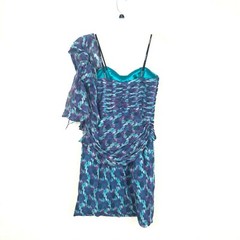 NEW Kurt Thomas Blue Silk One shoulder Pleated Mini Dress size 2 Smocked AJK