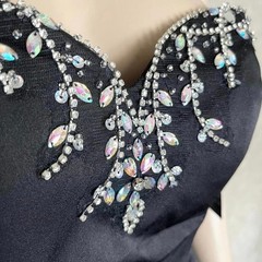 NWT Viranski Dancing Queen Black Beaded Strapless Sweetheart Peplum Mermaid Gown