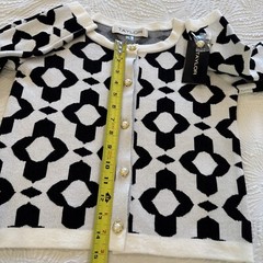 TAYLOR Women’s Black ,white Geometric Button Up Gold , Cardigan Sweater Size XS