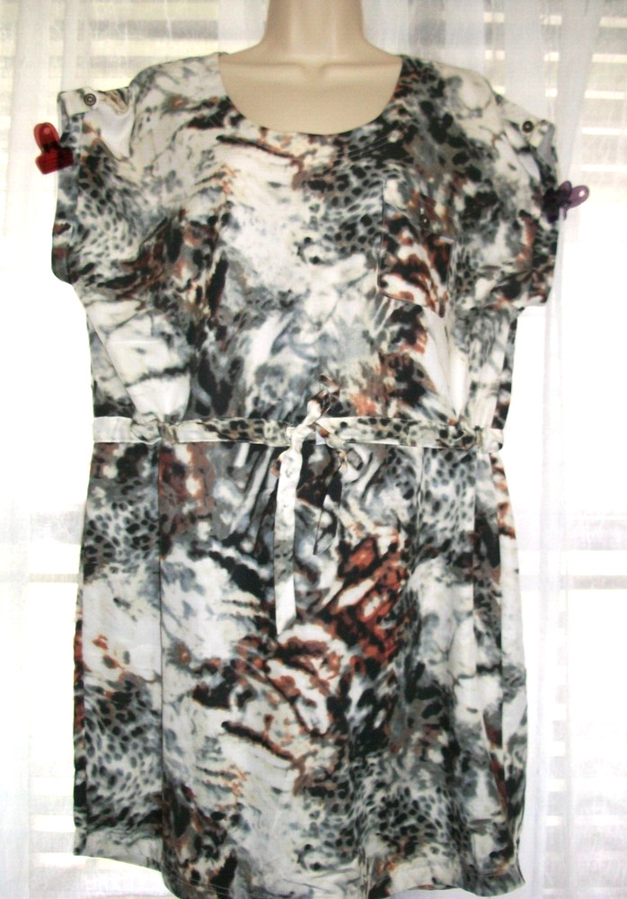 RELATIVITY PXL NO WRINKLE SHORT SILKY CAMO DRESS SUNDRESS~DRAWSTRING WAIST~