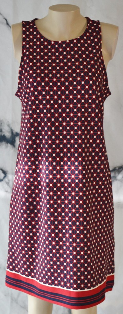 BANANA REPUBLIC Navy Ivory Red Patterned Sleeveless Dress Medium Unlined