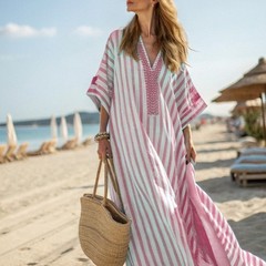 Digital-print Kaftan Maxi Dress With A Five-quarter-length Sleeve Sizes S-4XL