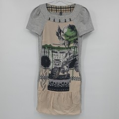Pianurastudio Roma Y2K Stylish Gray and Beige Mini Punk Dress Size 40=S