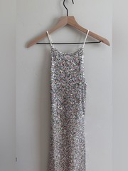 Showpo Halter Neck Cross Back Sequin Maxi Dress in Rainbow Silver