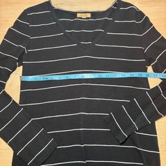 Piko 1988 Womens Striped Long Sleeve V-Neck Cotton Mini T-Shirt Dress Black