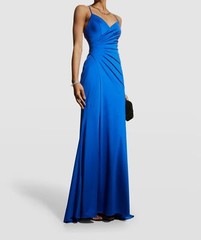$338 Faviana Women&rsquo;s Blue Asymmetrical One-Shoulder Open-Back Gown Dress Size 4