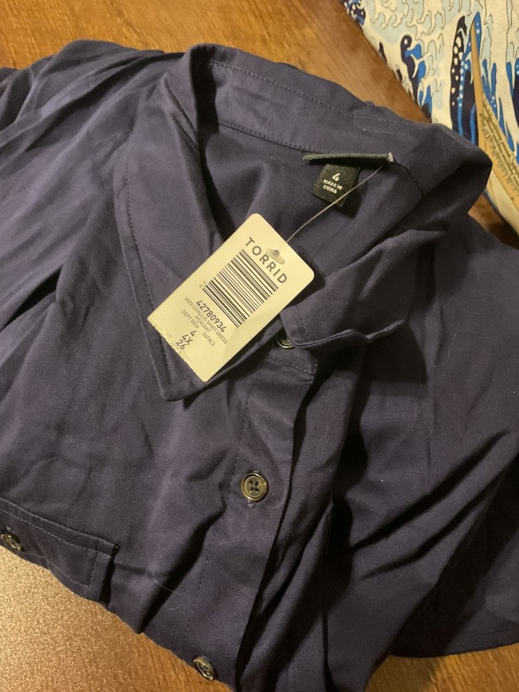 Torrid Midi Challis Shirt Dress Peacoat Plus 4 NWT