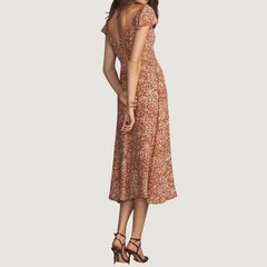 Reformation Baxley Dress La Vie En Rose Floral Midi Flutter Sleeve Slit 8 NEW