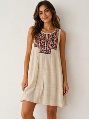 Max Studio Embroidered Boho Cotton Sleeveless Tunic XL Cream Red Floral Peasant