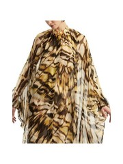 Oscar de la Renta Long Sleeve Abstract Butterfly Silk Chiffon Caftan, Size M
