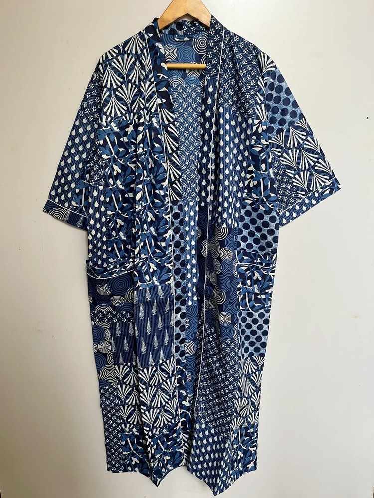 Indian Vintage 100% Cotton Long Beach Maxi Kaftan Dress One Size Caftan Kimono