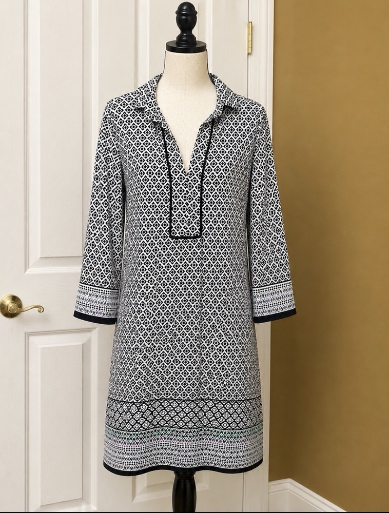MAX STUDIO Women’s Boho Pattern 3/4 Sleeve Collared Shirt Dress Size M