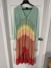VICI Collection Wavelength Rainbow Tiered Ruffle Maxi Dress Size L