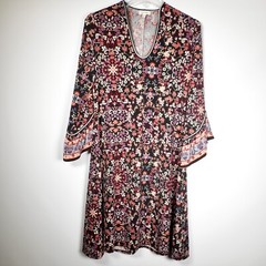 Max Studio Floral 3/4 Bell Sleeve S Shift Dress Nordstrom Purple Black Stretch