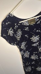 Vintage Blue Navy Blue and Hydrangea Cottagecore Midi Dress with Tie Detailing
